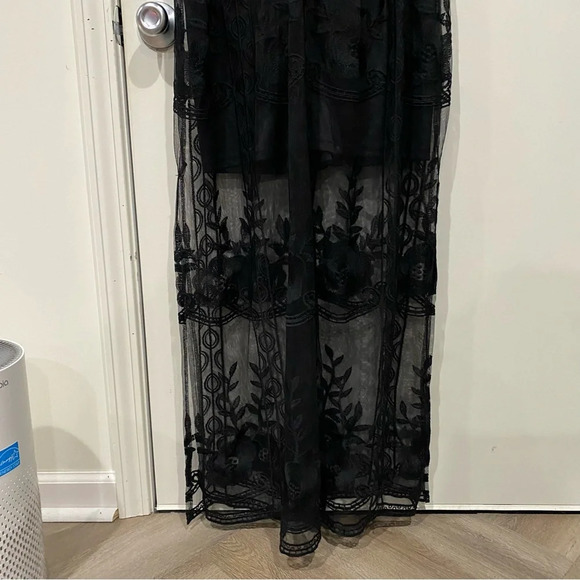 Eleter Women's Deep V-Neck Lace Romper Short Sleeve Long Dress Black Size M - Picture 8 of 11